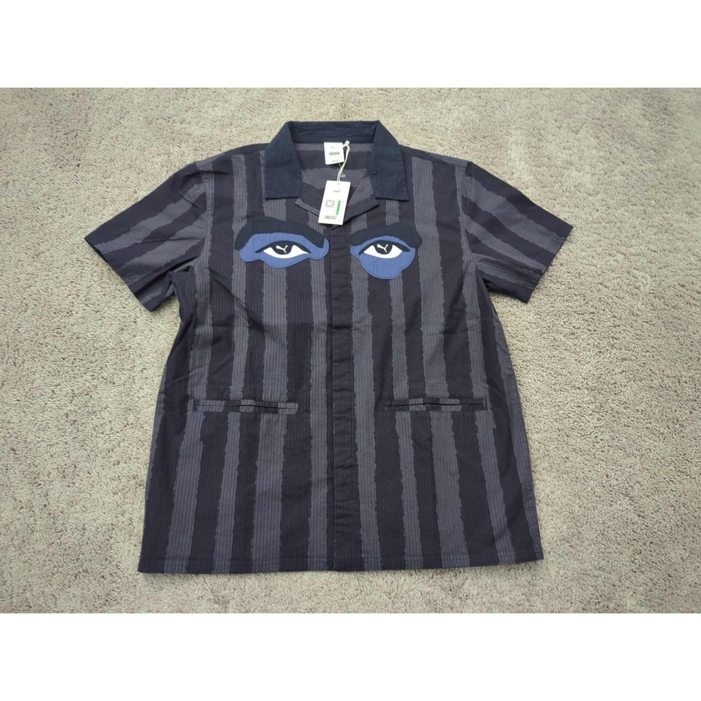 Puma X Kidsuper Studios Shirt Mens L Blue Short Sleeve Button Up Camp Eye Logo